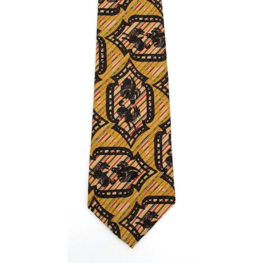 Vintage Resilio Griffin Gryphon Necktie Cravat Retro Gold Black Wide 54x4.5"